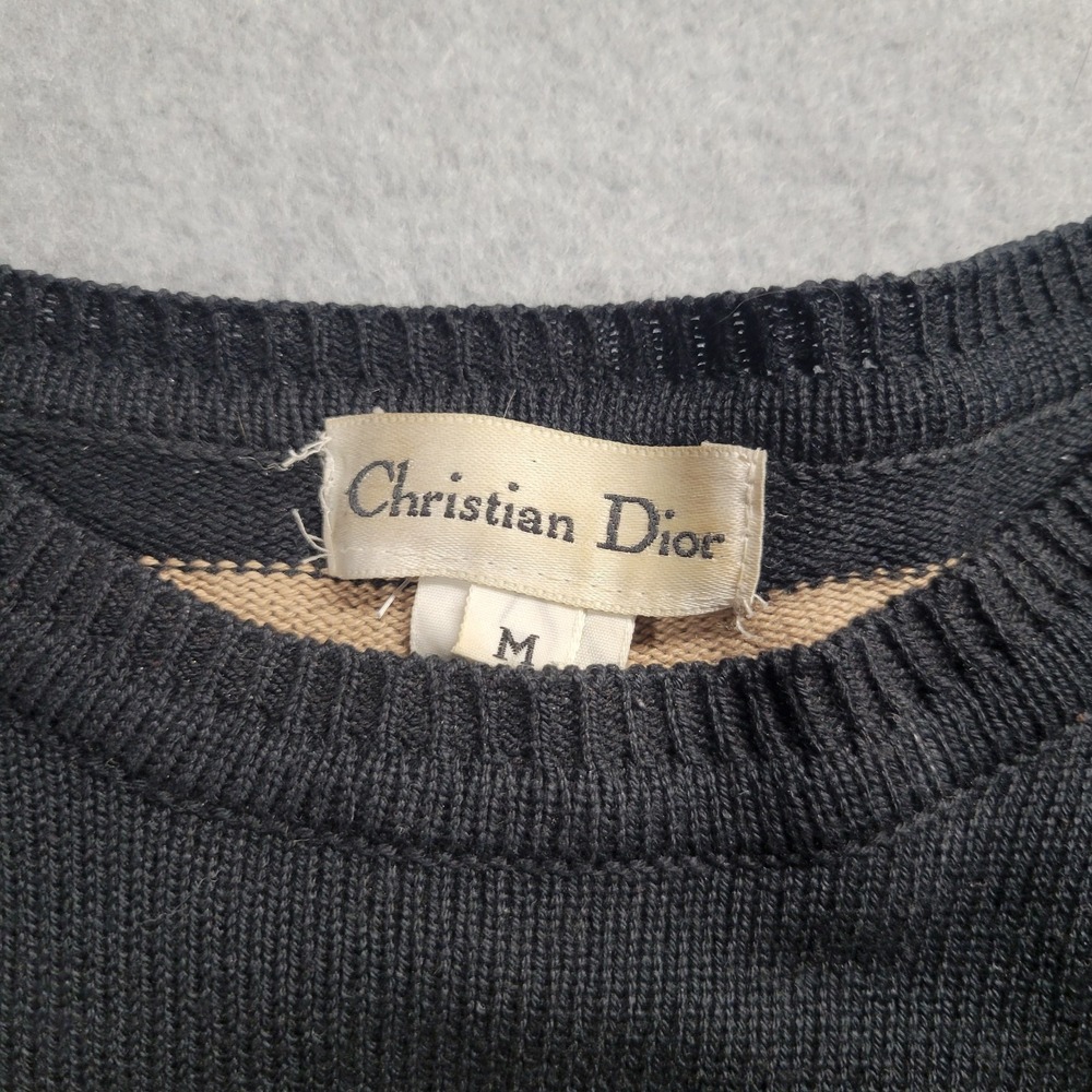 Christian Dior Size Medium Sweater Striped Black Tan Long Sleeved Cotton Blend - Picture 3 of 11